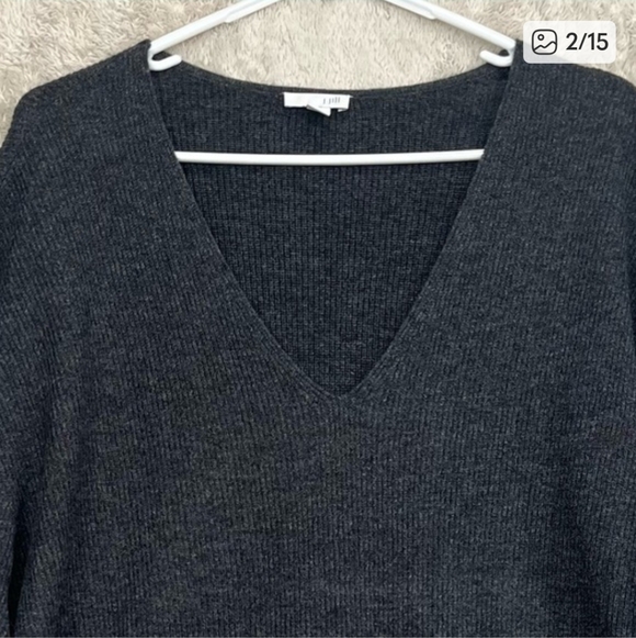 J. Jill V-Neck Charcoal Gray Wool Cashmere Sweater XL - Picture 2 of 8